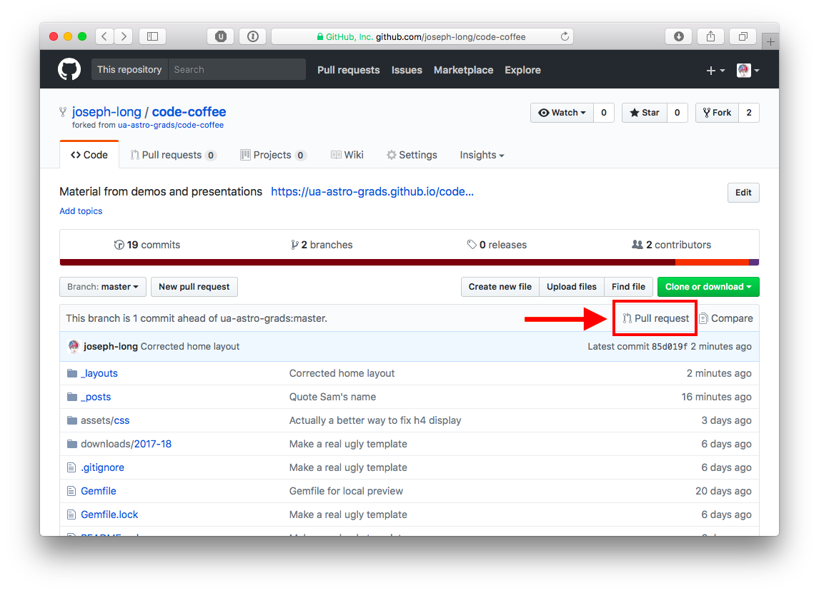 Screenshot of GitHub pull request link